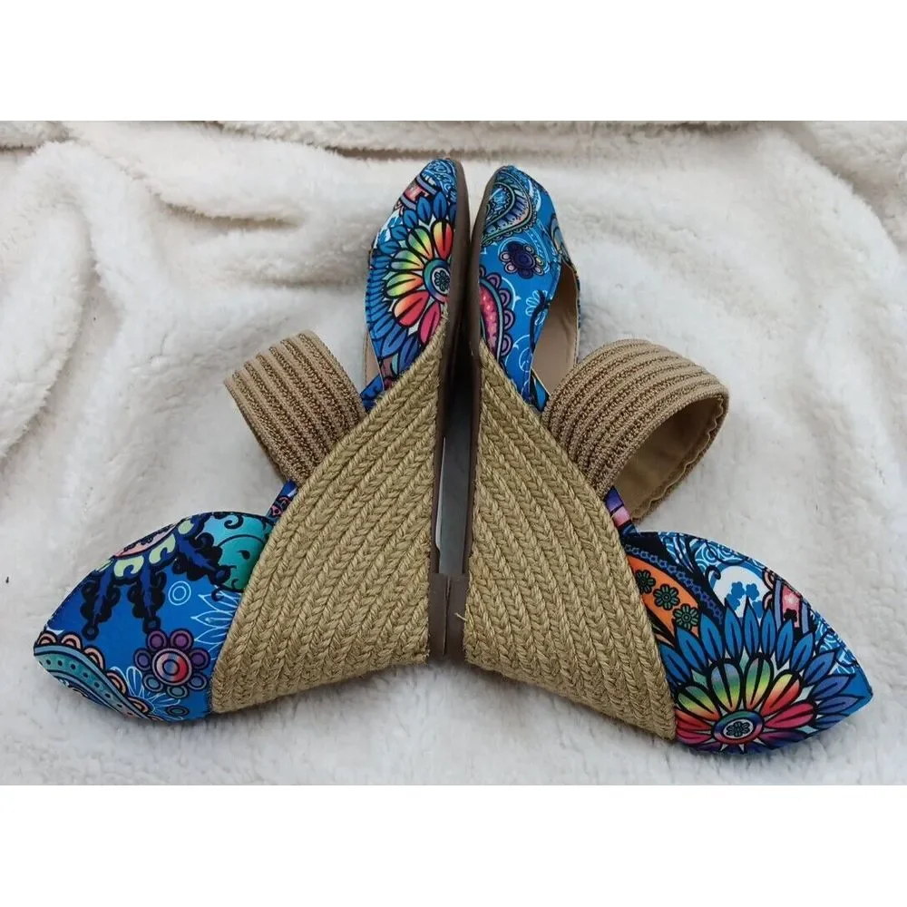Impo Stretch Wedge Sandals Sz 7M‎ Paisley Floral Pattern